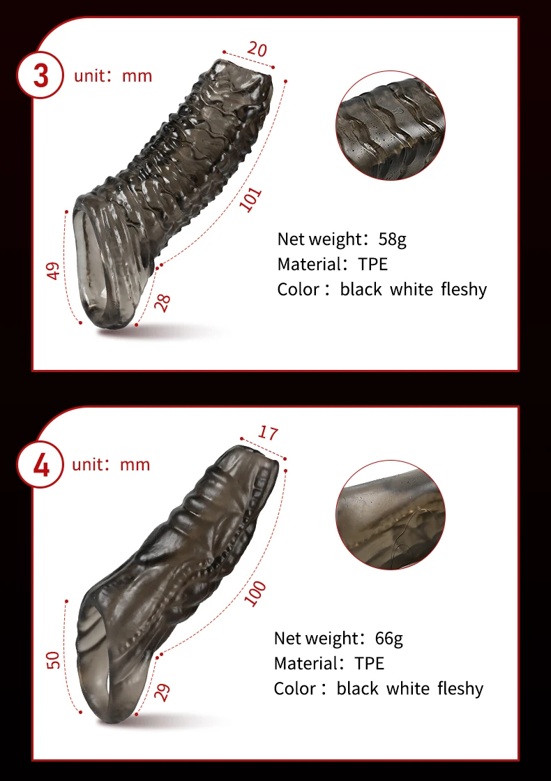 Newest Penis Extension Sleeve Reusable Cock Rings Delayed Ejaculation Condoms Male Penis Extender Sex Toys For Men Adult