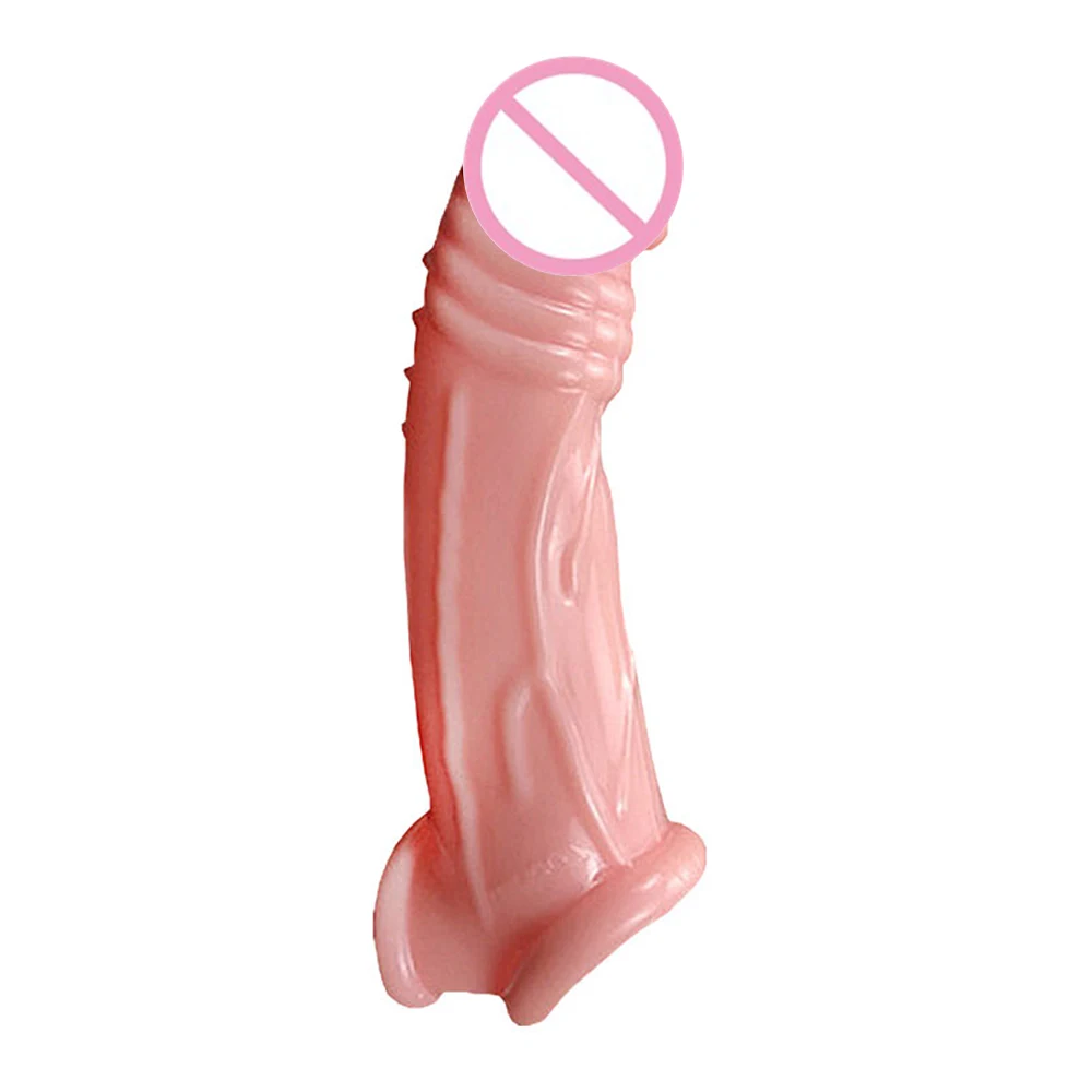 Reusable Penis Shape Extend Sleeve Condom Dildo Cage Sex Toys For Men Realistic Penis Sleeve Delay Ejaculation Enlarge Cock Ring