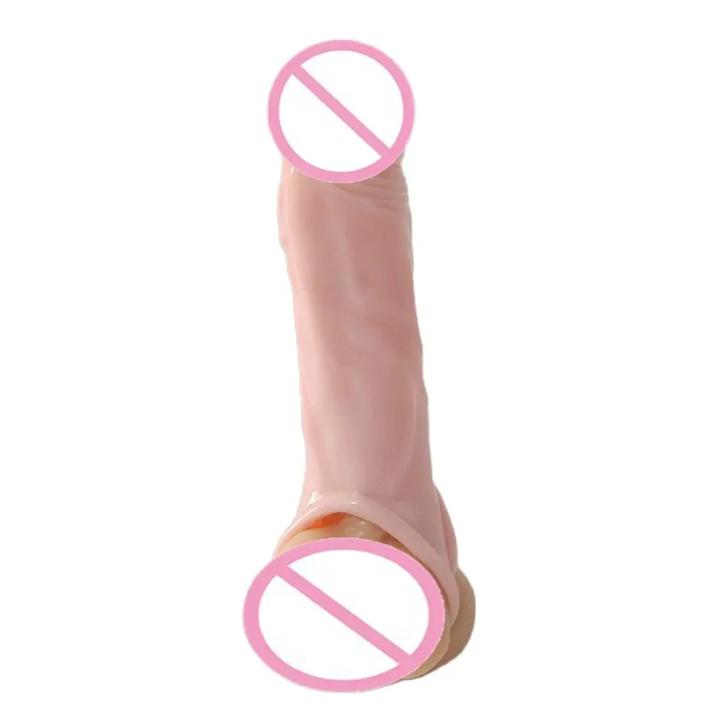 Reusable Penis Shape Extend Sleeve Condom Dildo Cage Sex Toys For Men Realistic Penis Sleeve Delay Ejaculation Enlarge Cock Ring