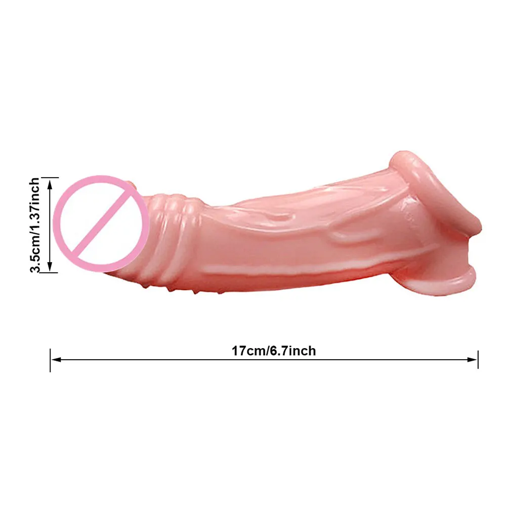 Reusable Penis Shape Extend Sleeve Condom Dildo Cage Sex Toys For Men Realistic Penis Sleeve Delay Ejaculation Enlarge Cock Ring