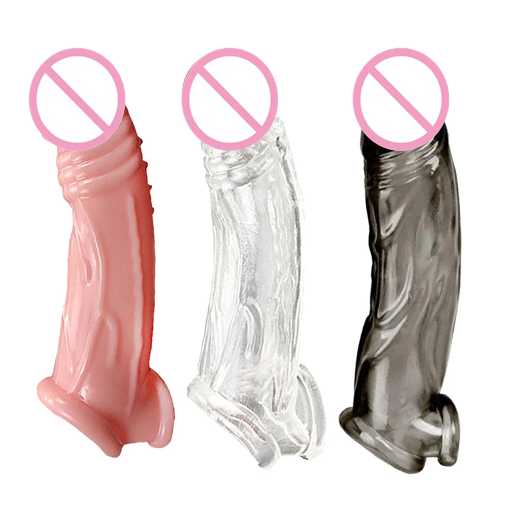Reusable Penis Shape Extend Sleeve Condom Dildo Cage Sex Toys For Men Realistic Penis Sleeve Delay Ejaculation Enlarge Cock Ring