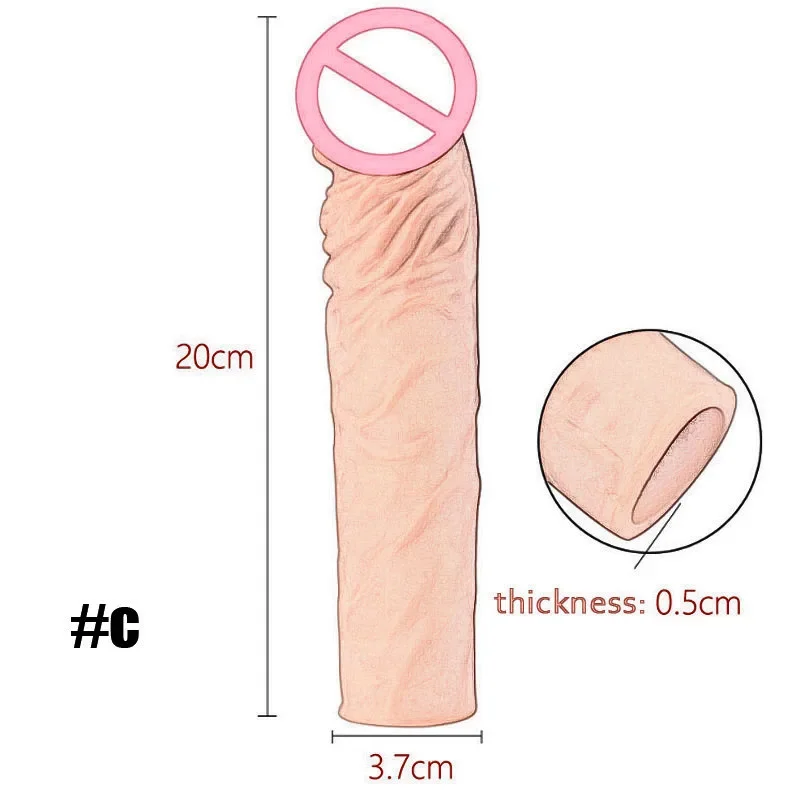 Realistic Penis Sleeve Extender Reusable Dildos Condom Delay Ejaculation Dick Enlargement Sex Toys for Men