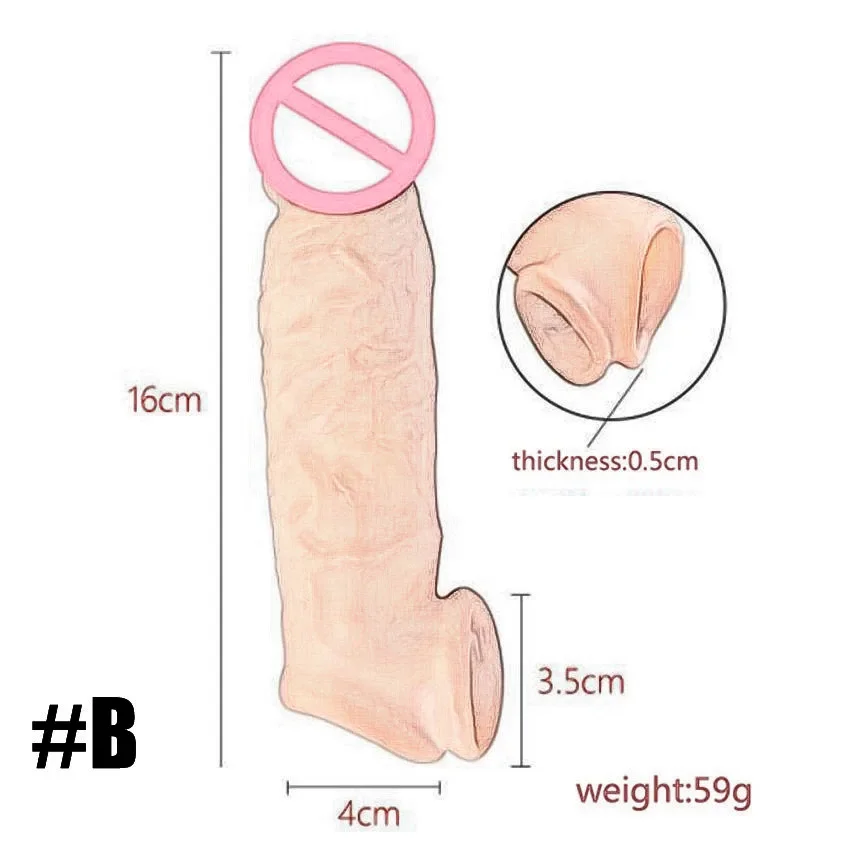 Realistic Penis Sleeve Extender Reusable Dildos Condom Delay Ejaculation Dick Enlargement Sex Toys for Men