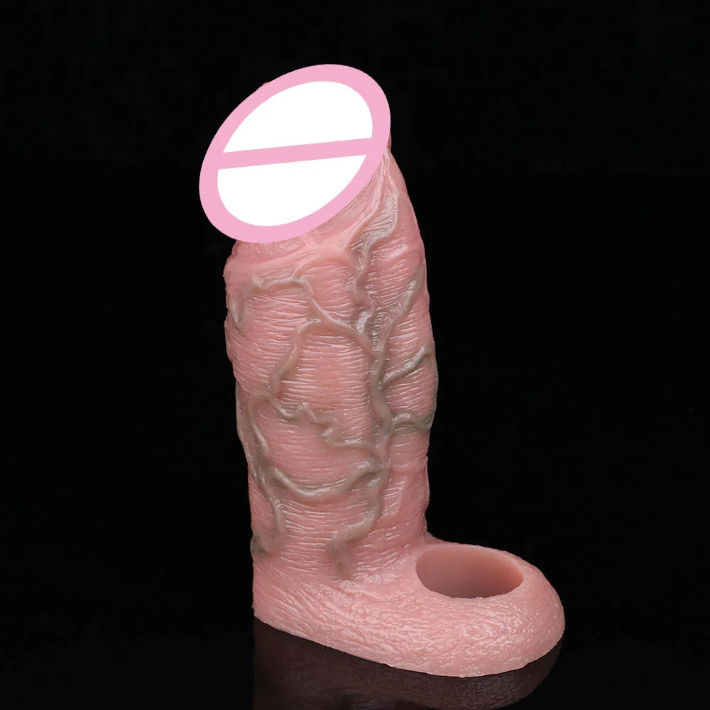 COLMISS Realistic Penis Sleeve Silicone Dick Extender Thick Simulated Vessels Delay Ejaculation Cock Sheath Sex Toys For Men 18+