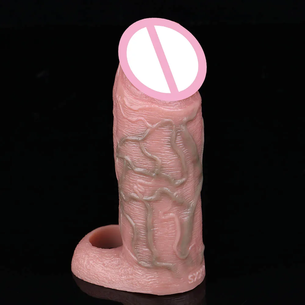 COLMISS Realistic Penis Sleeve Silicone Dick Extender Thick Simulated Vessels Delay Ejaculation Cock Sheath Sex Toys For Men 18+
