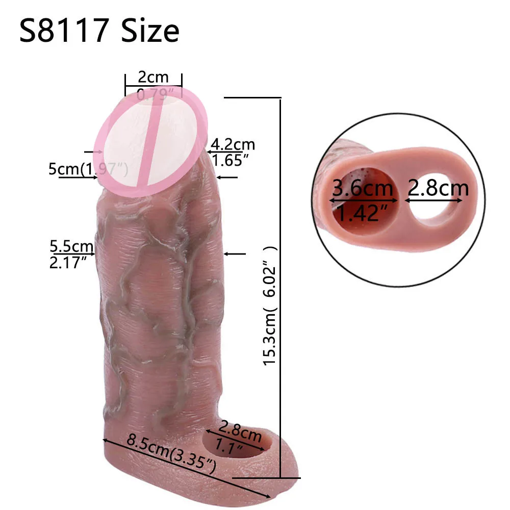 COLMISS Realistic Penis Sleeve Silicone Dick Extender Thick Simulated Vessels Delay Ejaculation Cock Sheath Sex Toys For Men 18+