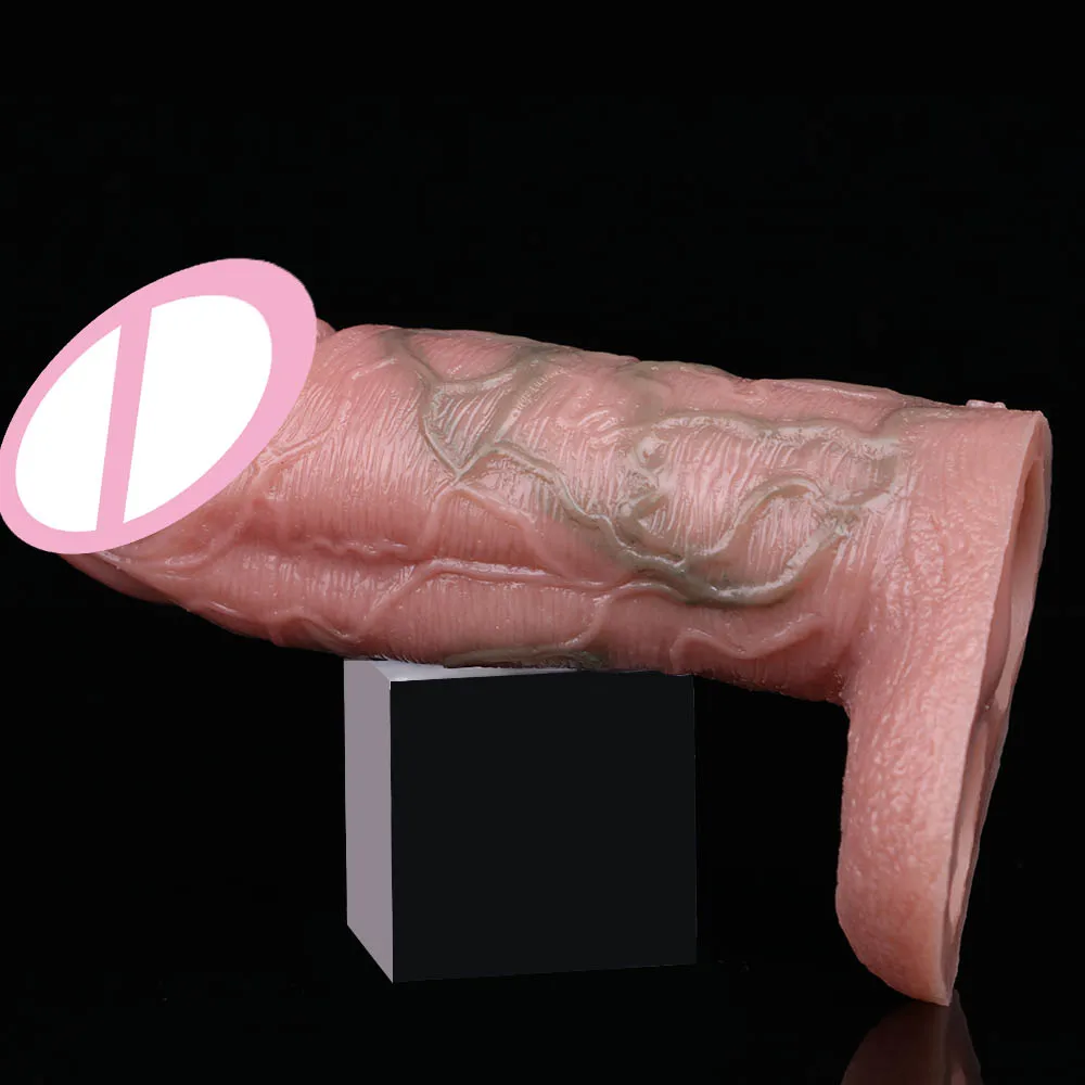 COLMISS Realistic Penis Sleeve Silicone Dick Extender Thick Simulated Vessels Delay Ejaculation Cock Sheath Sex Toys For Men 18+