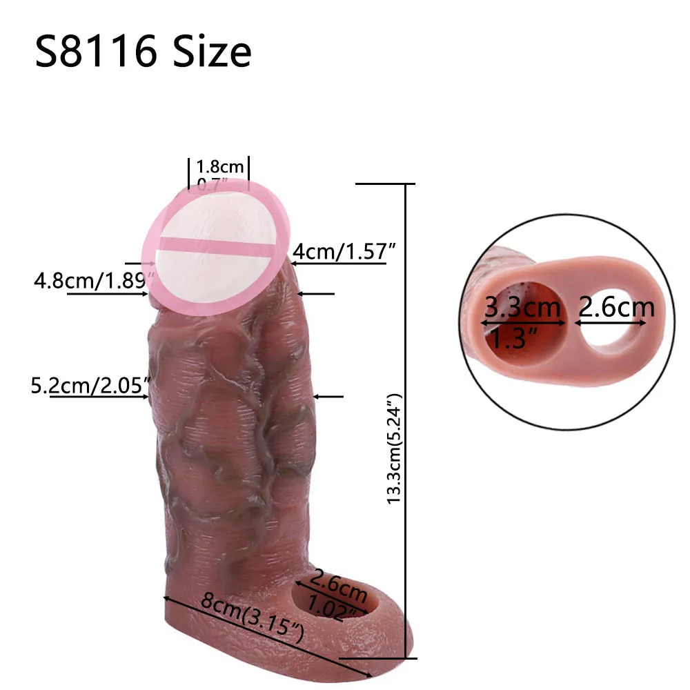 COLMISS Realistic Penis Sleeve Silicone Dick Extender Thick Simulated Vessels Delay Ejaculation Cock Sheath Sex Toys For Men 18+