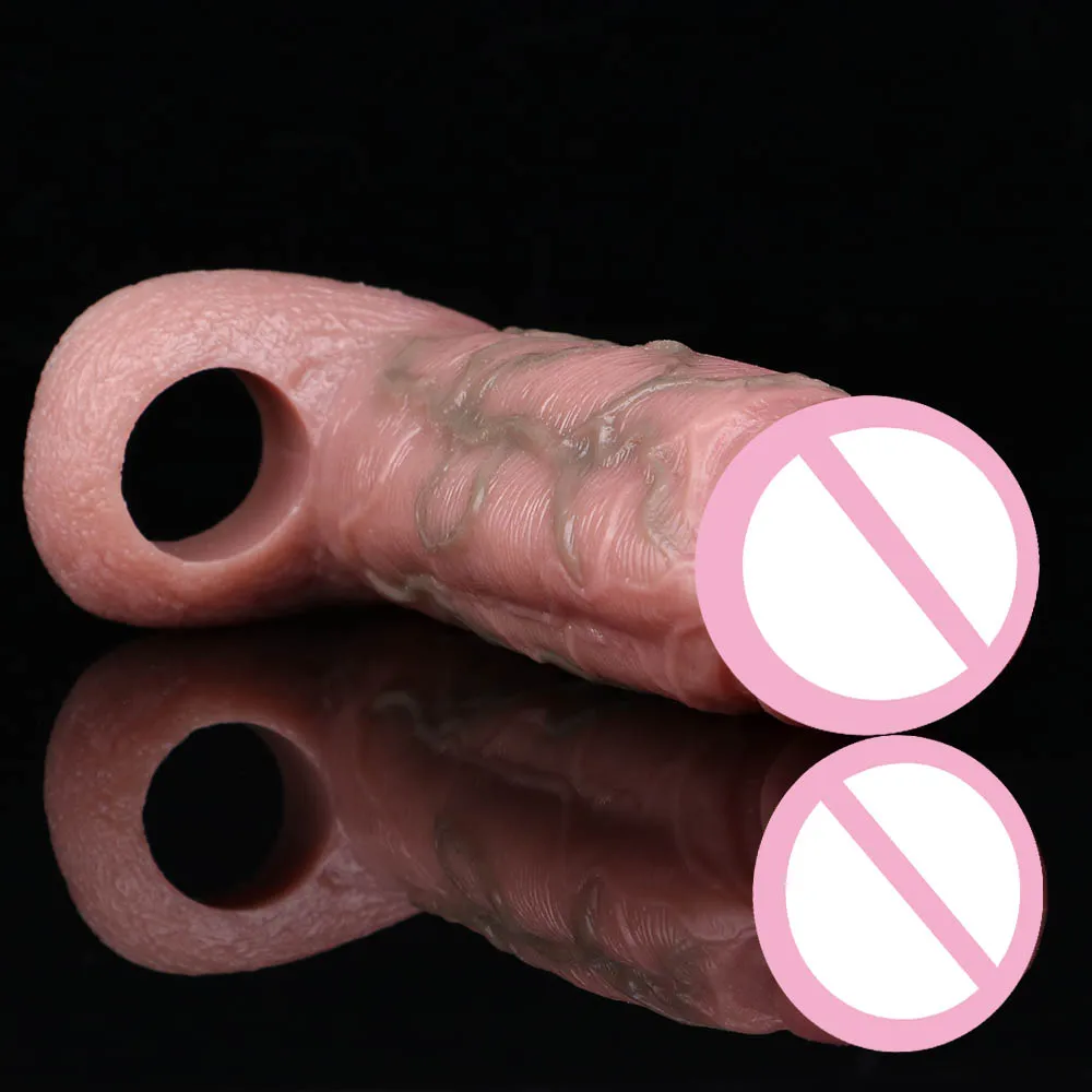 COLMISS Realistic Penis Sleeve Silicone Dick Extender Thick Simulated Vessels Delay Ejaculation Cock Sheath Sex Toys For Men 18+