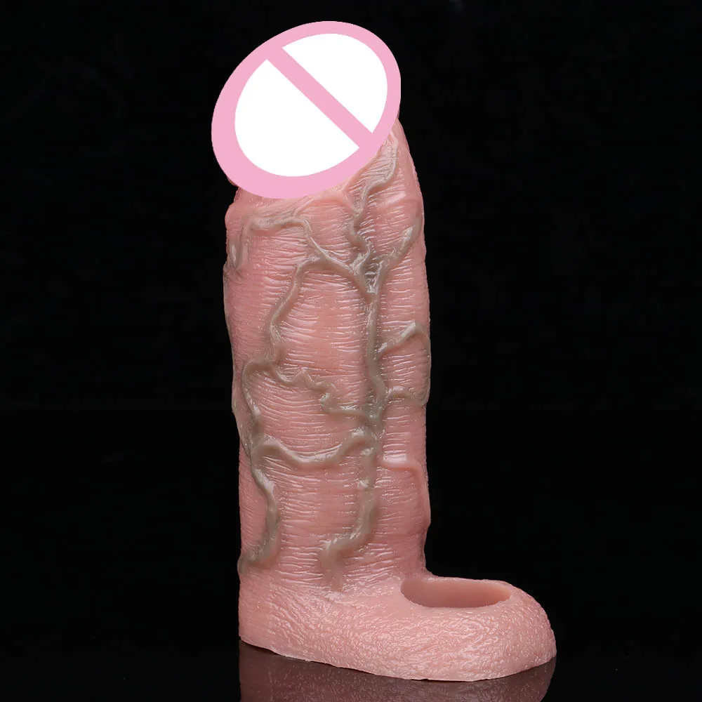 COLMISS Realistic Penis Sleeve Silicone Dick Extender Thick Simulated Vessels Delay Ejaculation Cock Sheath Sex Toys For Men 18+