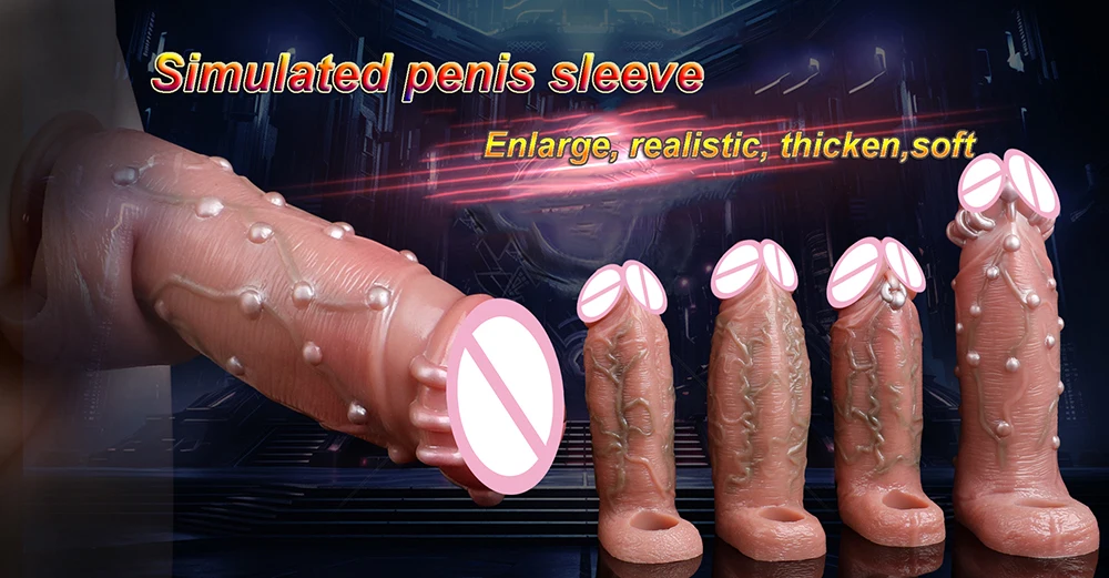 COLMISS Realistic Penis Sleeve Silicone Dick Extender Thick Simulated Vessels Delay Ejaculation Cock Sheath Sex Toys For Men 18+