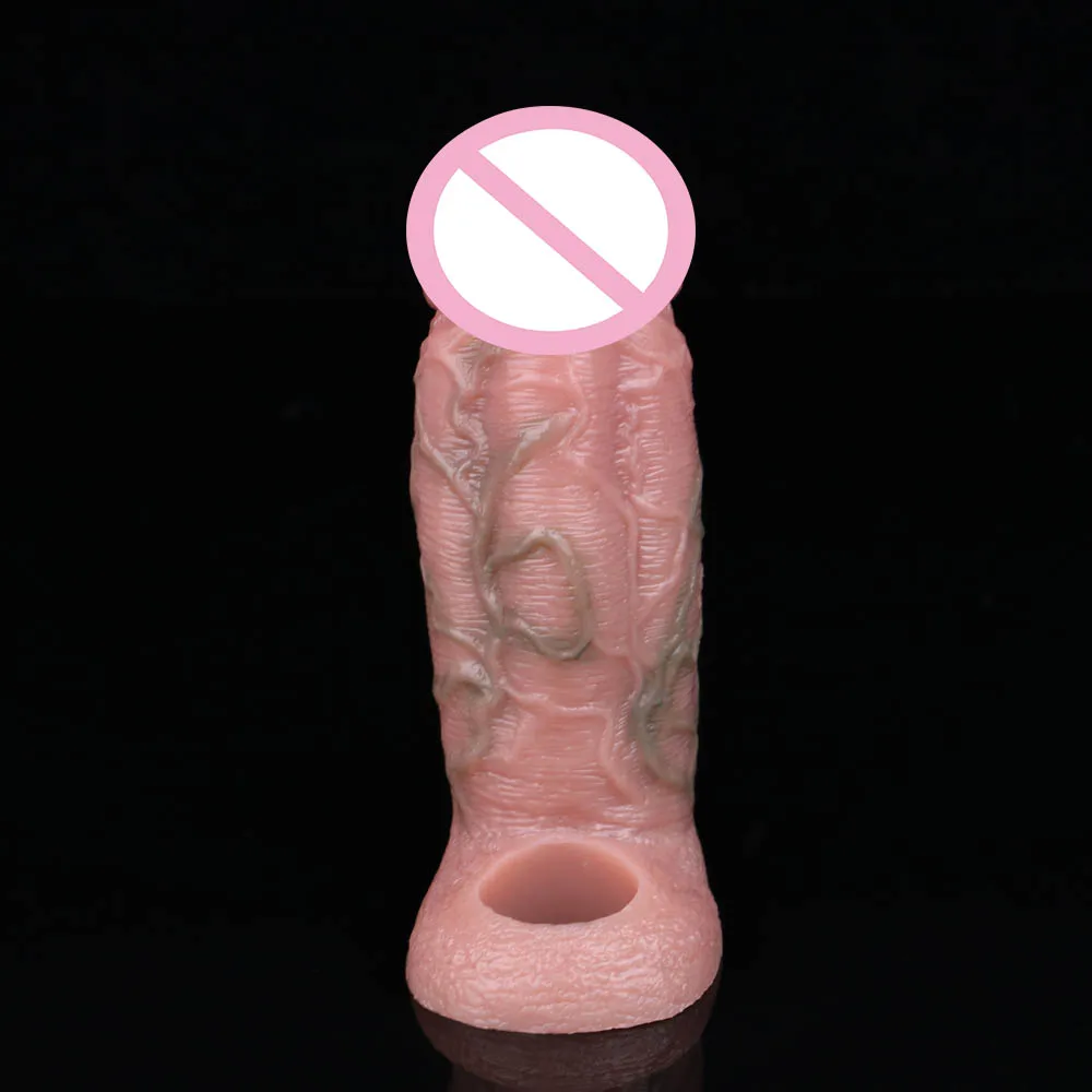 COLMISS Realistic Penis Sleeve Silicone Dick Extender Thick Simulated Vessels Delay Ejaculation Cock Sheath Sex Toys For Men 18+