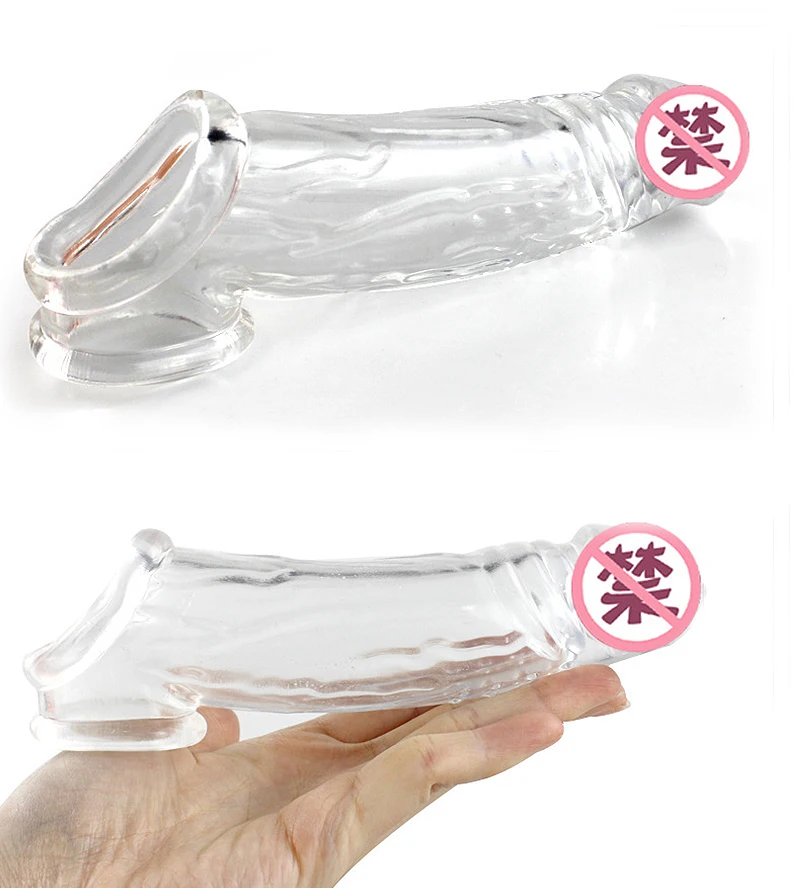 Highly Elastic Crystal Condom Reusable Penis Extender Sleeve Delay Ejaculation Penis Enlargement Intimate Goods Sex Toys For Men