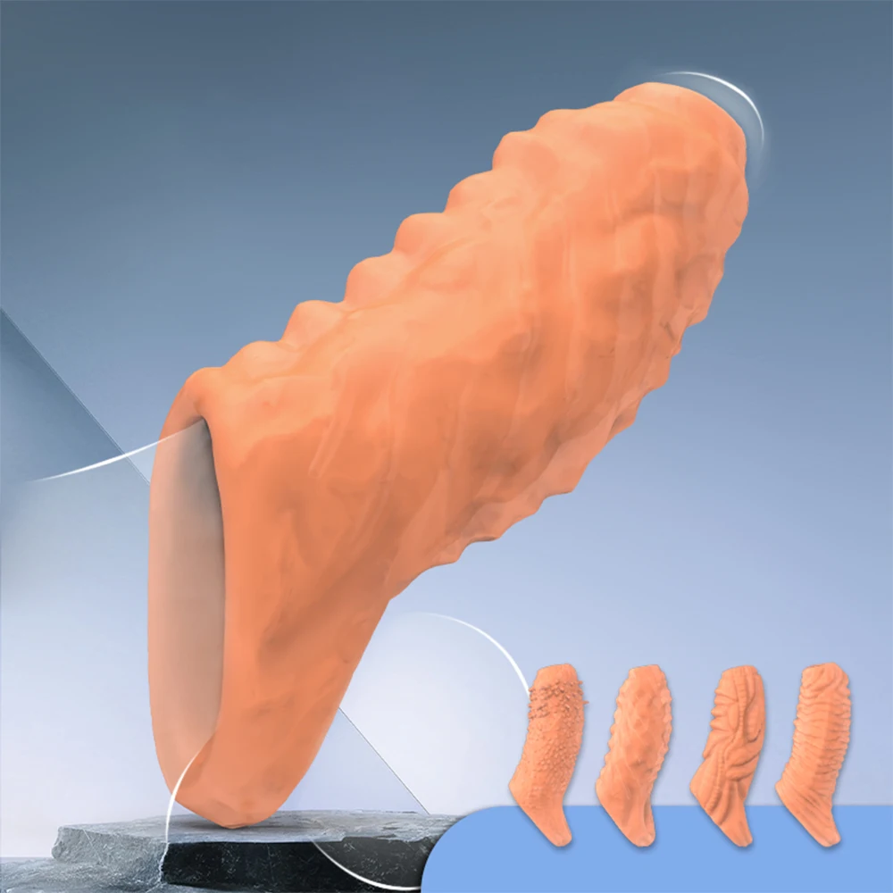 Reusable Condoms For Male Penis Enlargement Intimate Goods Thick Penis Sleeve Cock Rings For Penis Extender Delay Ejaculation