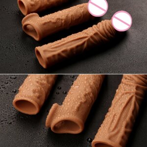 Penis Extender Sleeve Reusable Condoms Delay Ejaculation Cock Rings Prostate Massager Sex Toys For Men Sex Products