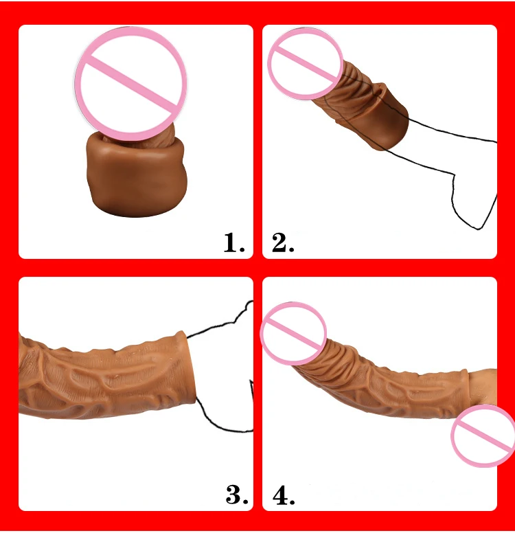 Penis Extender Sleeve Reusable Condoms Delay Ejaculation Cock Rings Prostate Massager Sex Toys For Men Sex Products