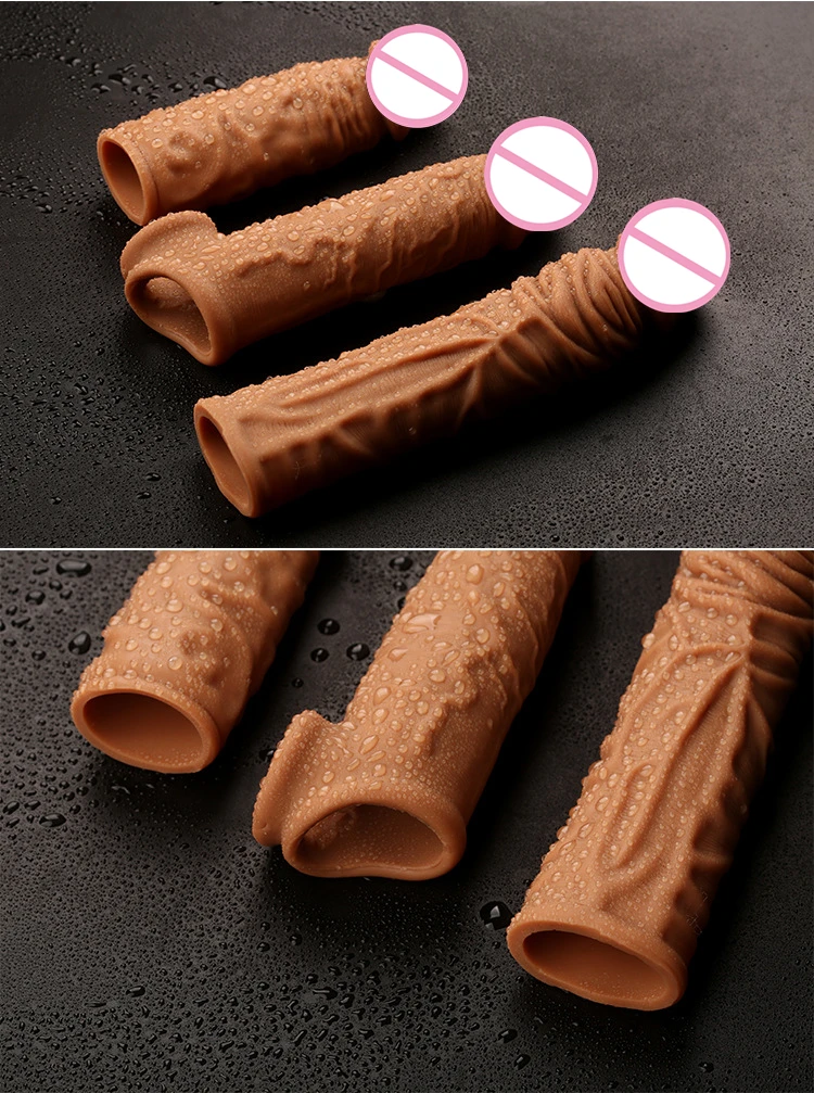 Penis Extender Sleeve Reusable Condoms Delay Ejaculation Cock Rings Prostate Massager Sex Toys For Men Sex Products