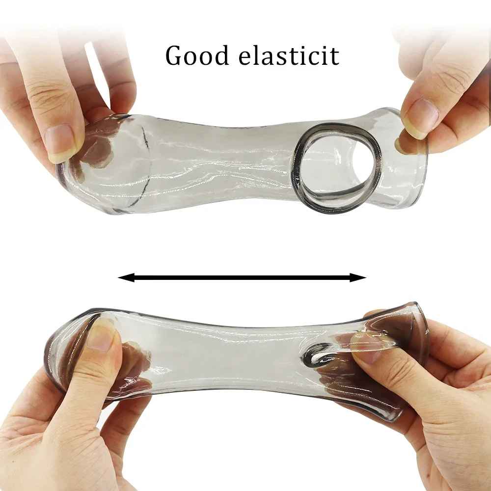 Reusable Ultra thin Dildo Enlargement Penis Sleeve Sex Toys For Men Sex Shop Cocks Extender Silicon Condom G-spot Massager