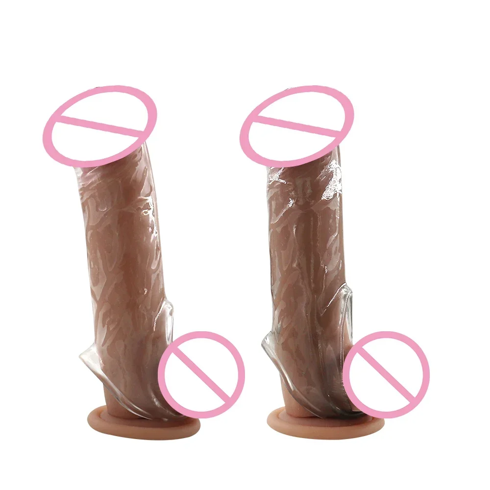 Reusable Ultra thin Dildo Enlargement Penis Sleeve Sex Toys For Men Sex Shop Cocks Extender Silicon Condom G-spot Massager