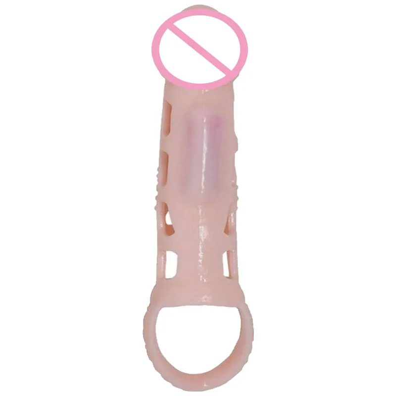 Soft Vibrating Penis Sleeve Men Penis Extender Enlarger 20mm Solid Glans with Cock and Ball Harness