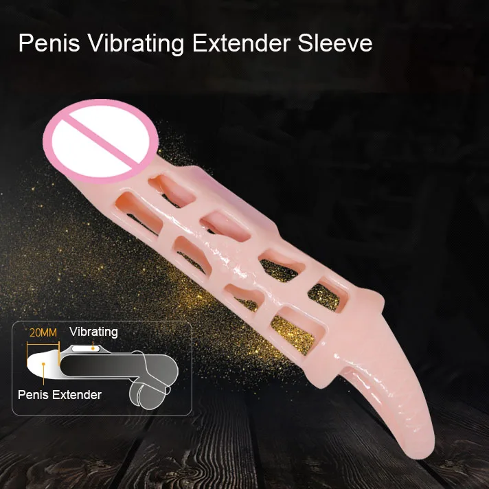 Soft Vibrating Penis Sleeve Men Penis Extender Enlarger 20mm Solid Glans with Cock and Ball Harness