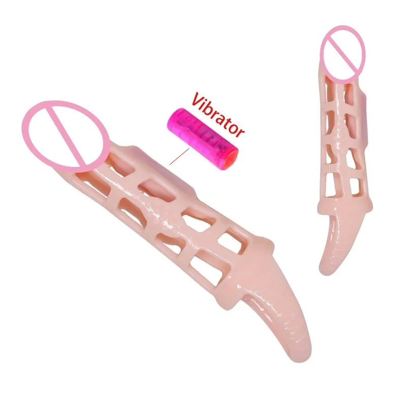 Soft Vibrating Penis Sleeve Men Penis Extender Enlarger 20mm Solid Glans with Cock and Ball Harness