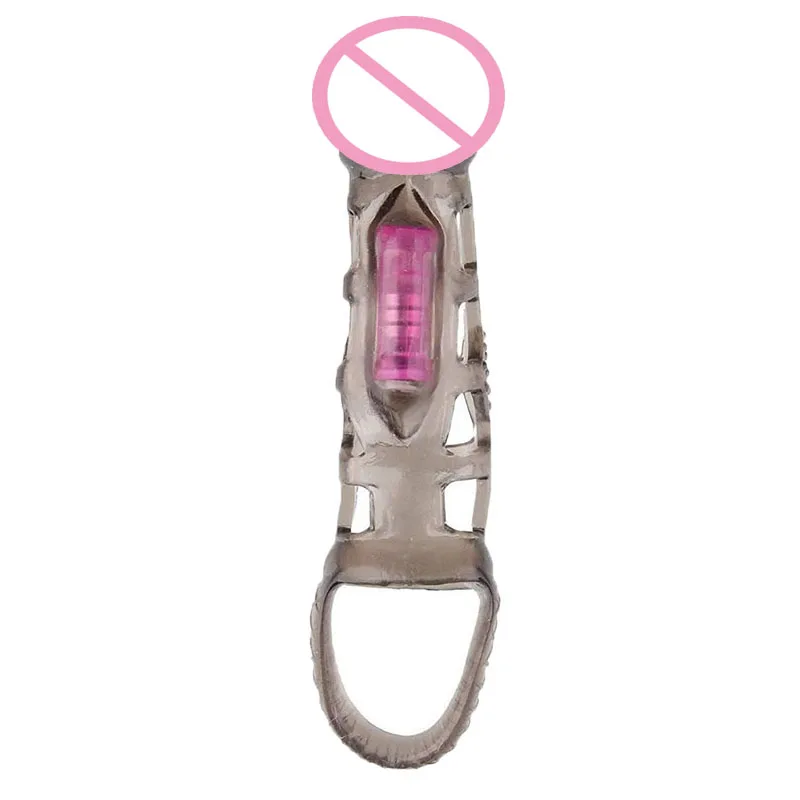 Soft Vibrating Penis Sleeve Men Penis Extender Enlarger 20mm Solid Glans with Cock and Ball Harness