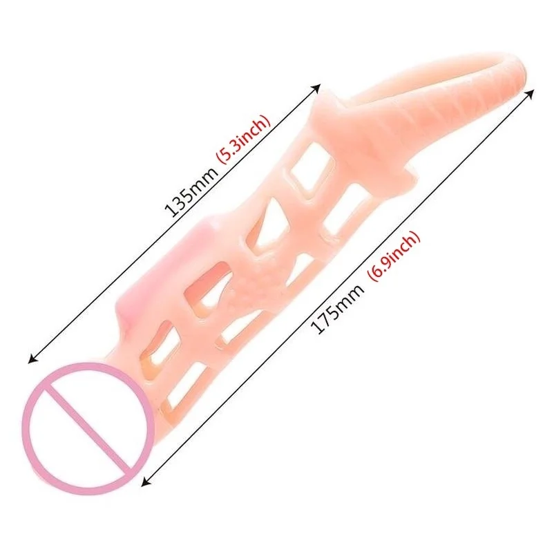 Soft Vibrating Penis Sleeve Men Penis Extender Enlarger 20mm Solid Glans with Cock and Ball Harness