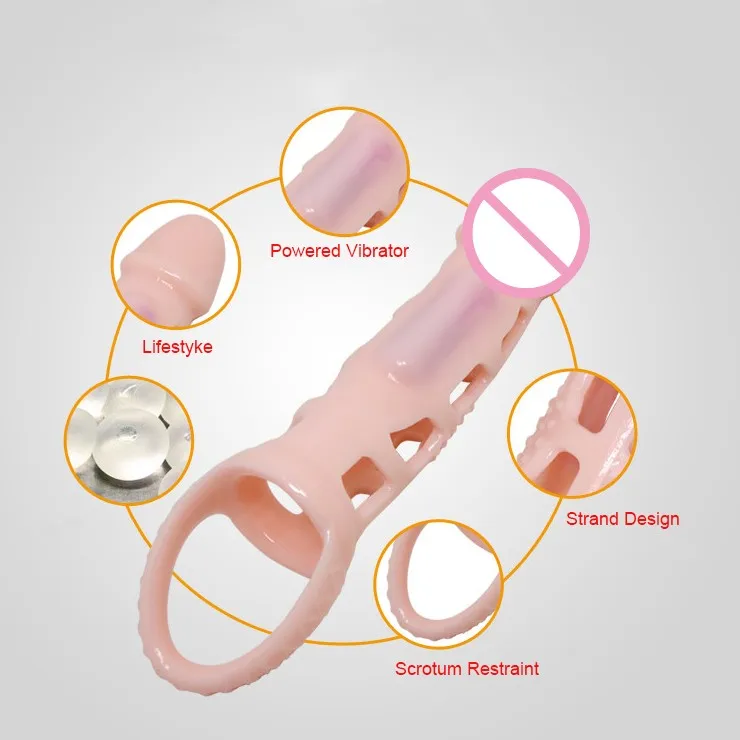 Soft Vibrating Penis Sleeve Men Penis Extender Enlarger 20mm Solid Glans with Cock and Ball Harness