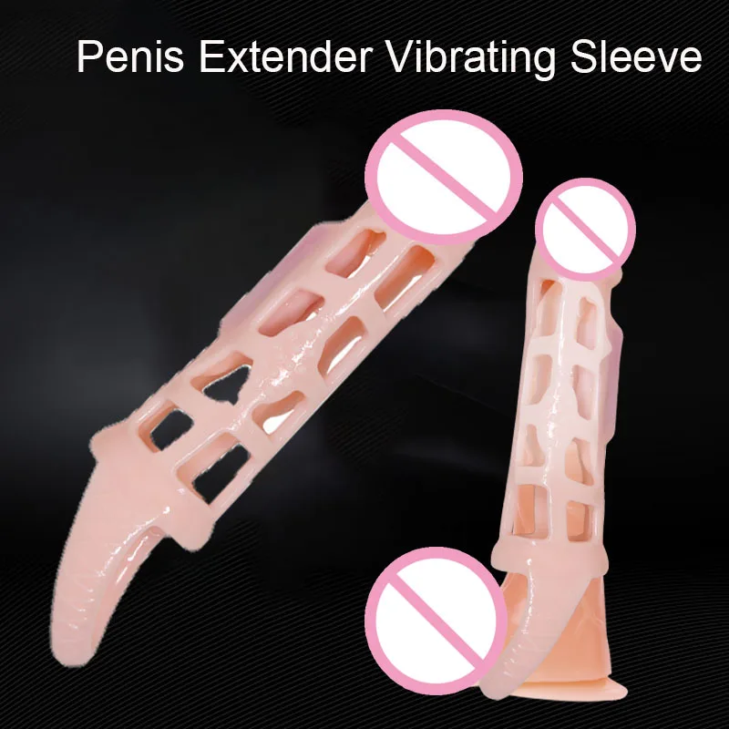 Soft Vibrating Penis Sleeve Men Penis Extender Enlarger 20mm Solid Glans with Cock and Ball Harness