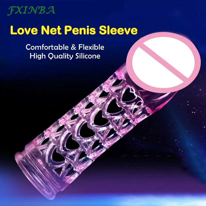 FXINBA Reusable Delay Condoms Penis Sleeve Cock Extender For Men Penis Enlargement G-spot Condom Adult Intimate Erotic Sex Toys