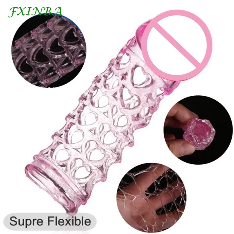 FXINBA Reusable Delay Condoms Penis Sleeve Cock Extender For Men Penis Enlargement G-spot Condom Adult Intimate Erotic Sex Toys