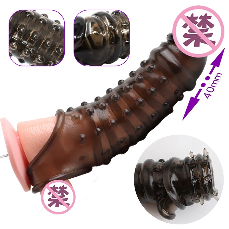Reusable Penis Extender Cock Rings Delay Ejaculation Penis Condoms Dick Sleeve Silicone Glans Cover Enlargement Sex Toys For Men
