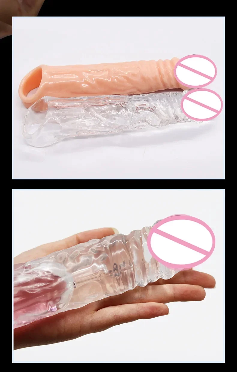 Reusable Penis Extender Cock Rings Delay Ejaculation Penis Condoms Dick Sleeve Silicone Glans Cover Enlargement Sex Toys For Men