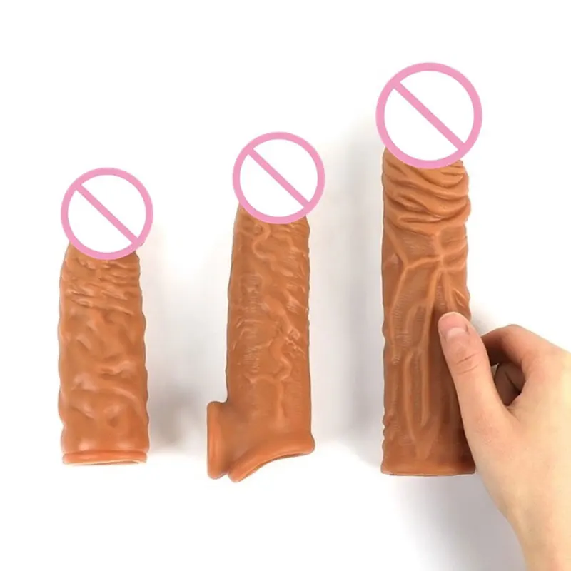 Realistic Condoms For Men Reusable Penis Sleeve For Male Extender Dildo Enhancer Enlargement Condom Male Cock Sex Toys Adult 18+