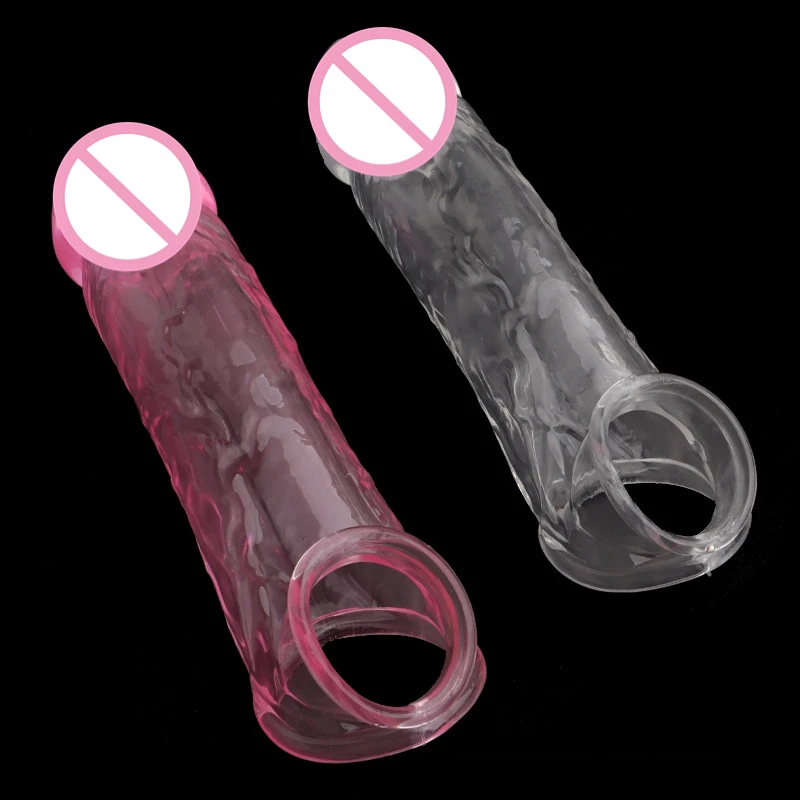 Male Penis Sleeve Extender Enlargement Cock Rings Delay Ejaculation Reusable Silicone Dick Glans Cover Sex Toys for Man Couple