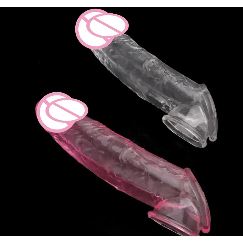 Male Penis Sleeve Extender Enlargement Cock Rings Delay Ejaculation Reusable Silicone Dick Glans Cover Sex Toys for Man Couple