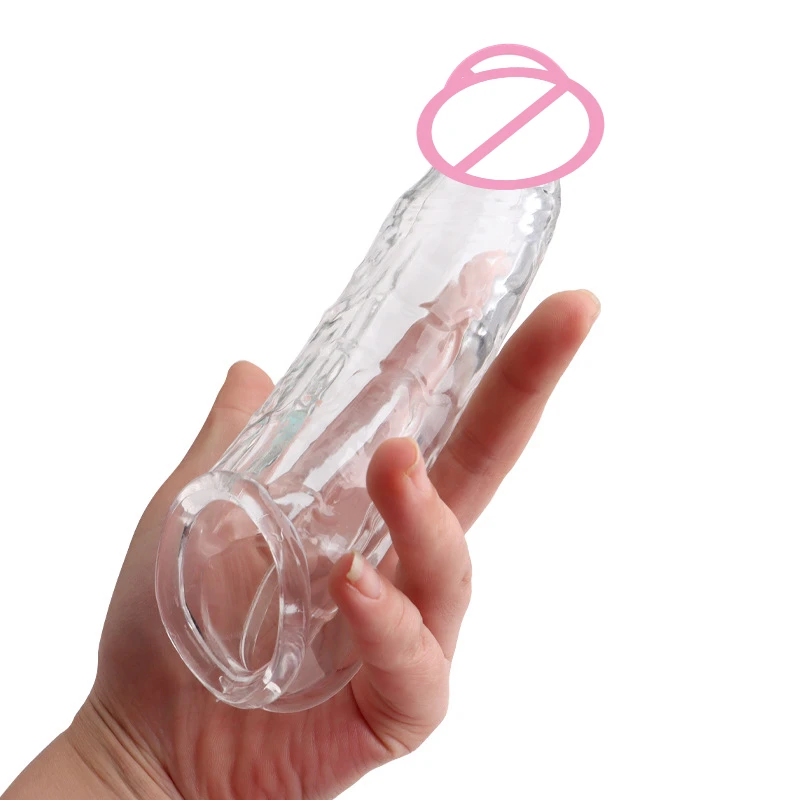 Male Penis Sleeve Extender Enlargement Cock Rings Delay Ejaculation Reusable Silicone Dick Glans Cover Sex Toys for Man Couple
