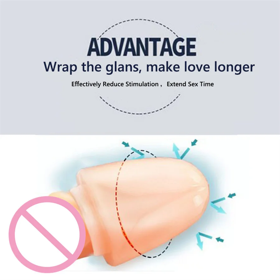 2Pcs/Set Penis Stretcher Glans Condom Extender Erection Foreskin Cock Ring Male Glans Sleeve Dick Enlargement Sex Toys For Men