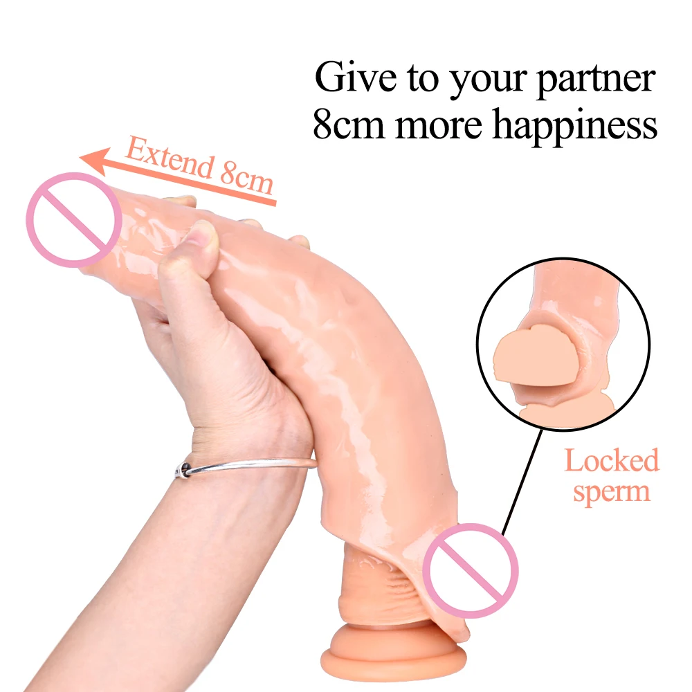 Reusable Big Penis Sleeve Dildo Extender Enlarger Condom Cock Extension Dick Enlargement Sex Toys for Men Gay Time Delay Sexshop