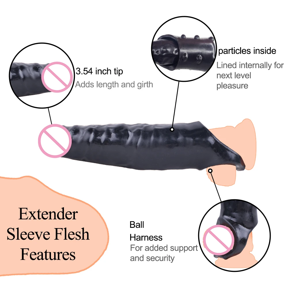 Reusable Big Penis Sleeve Dildo Extender Enlarger Condom Cock Extension Dick Enlargement Sex Toys for Men Gay Time Delay Sexshop