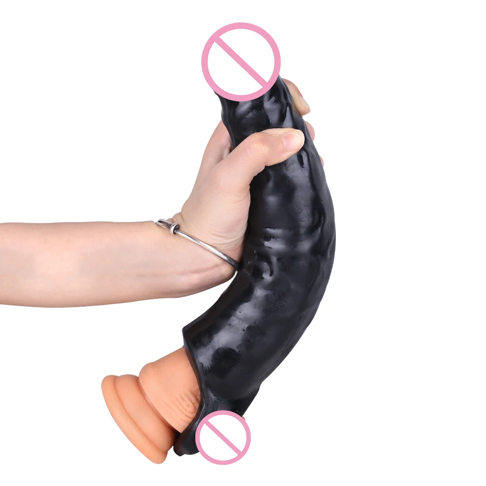 Reusable Big Penis Sleeve Dildo Extender Enlarger Condom Cock Extension Dick Enlargement Sex Toys for Men Gay Time Delay Sexshop