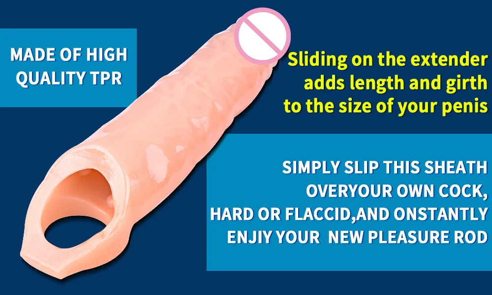 Reusable Big Penis Sleeve Dildo Extender Enlarger Condom Cock Extension Dick Enlargement Sex Toys for Men Gay Time Delay Sexshop
