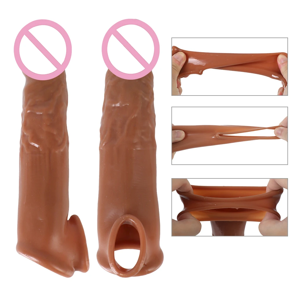 Male Delay Ejaculation Penis Sleeve Extender Cock Enlarger 18CM Sex Shop Sex Toys for Men Realistic Penis Condom