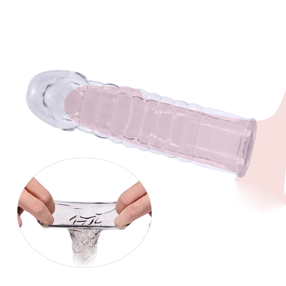 Silicone Reusable Condom Enlargement Penis Sleeve Extender Enhancer Penis Cocks Cover Delay Ejaculation Adult Sex Toys For Men