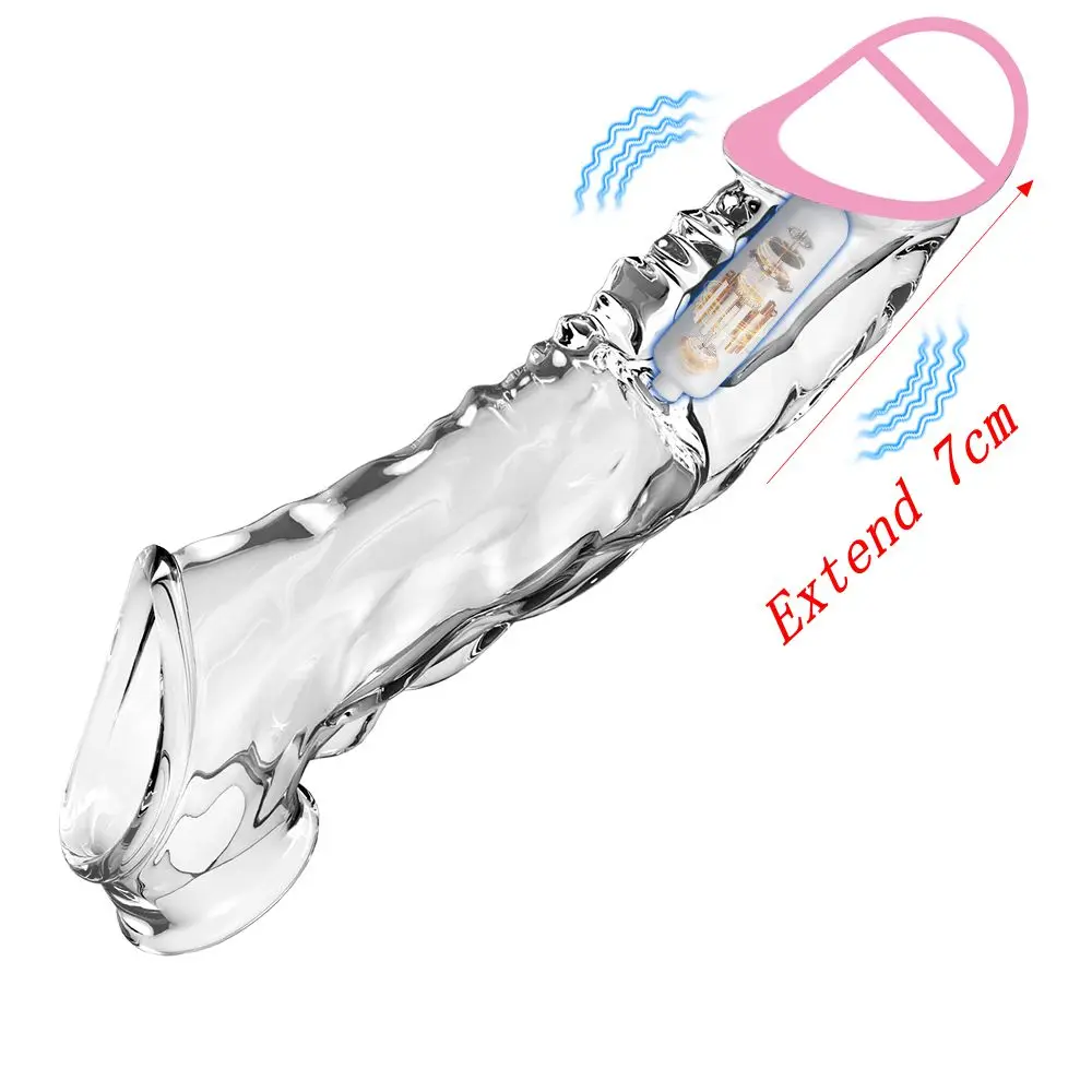 Reusable Penis Sleeve with Vibrator Penis Ring 19cm Clear Cock Ring Extender Soft Dick Enlarger for Couples Reusable Condoms Reusable Penis Sleeve with Vibrator Penis Ring 19cm Clear Cock Ring Extender Soft Dick Enlarger for Couples Reusable Condoms