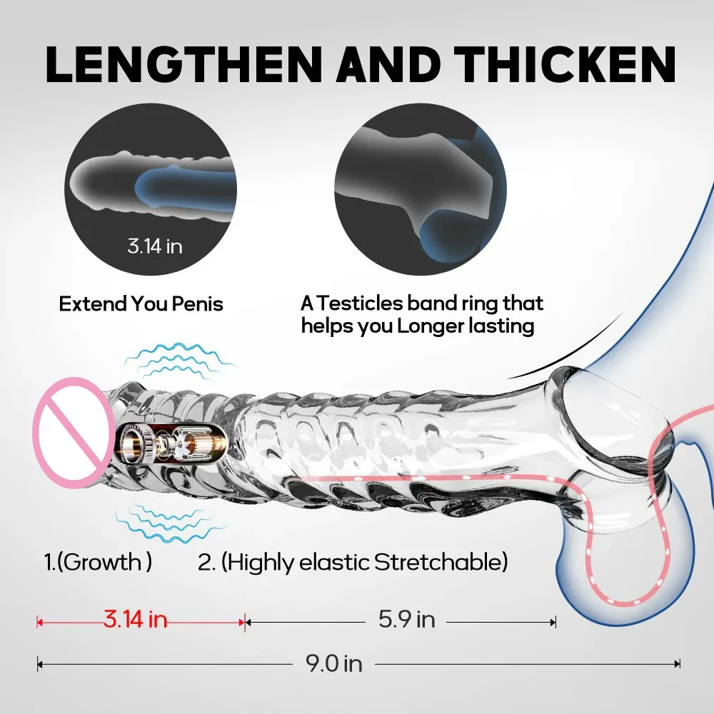 Penis Extender Sleeve Vibrator Reusable Condom Male Enhancer Delay Ejaculation Cock Rings Vibrating Penis Cover SexToys for Men
