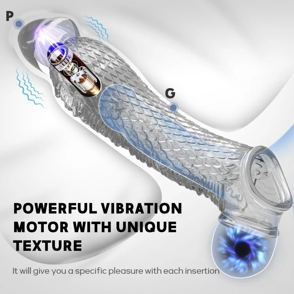 Penis Extender Sleeve Vibrator Reusable Condom Male Enhancer Delay Ejaculation Cock Rings Vibrating Penis Cover SexToys for Men