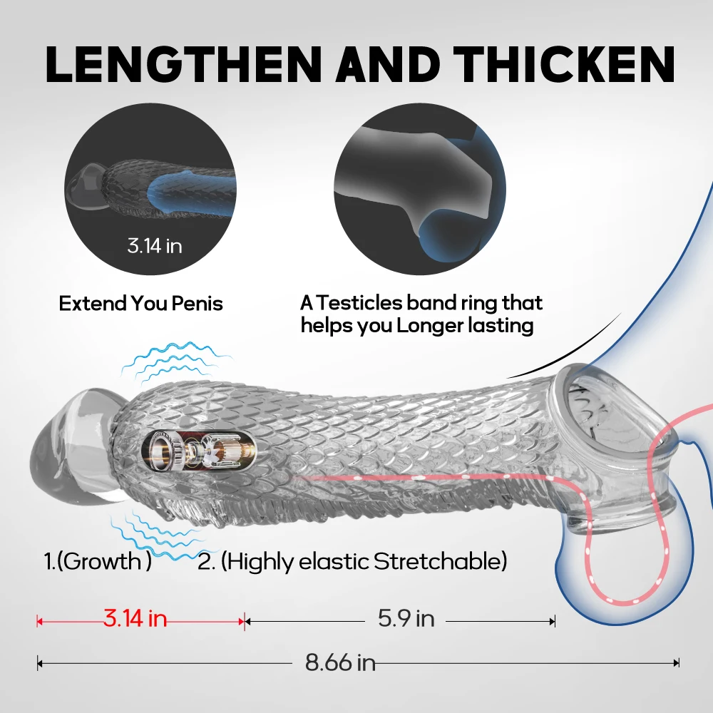Penis Extender Sleeve Vibrator Reusable Condom Male Enhancer Delay Ejaculation Cock Rings Vibrating Penis Cover SexToys for Men