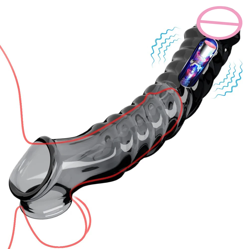 Penis Extender Sleeve Vibrator Reusable Condom Male Enhancer Delay Ejaculation Cock Rings Vibrating Penis Cover SexToys for Men